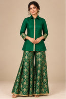 Emerald Silk Shirt & Banarasi Brocade Sharara Set