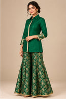 Emerald Silk Shirt & Banarasi Brocade Sharara Set