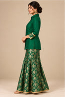 Emerald Silk Shirt & Banarasi Brocade Sharara Set