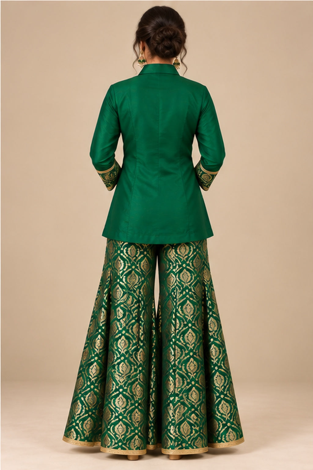 Emerald Silk Shirt & Banarasi Brocade Sharara Set