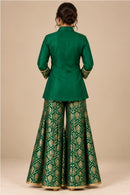 Emerald Silk Shirt & Banarasi Brocade Sharara Set