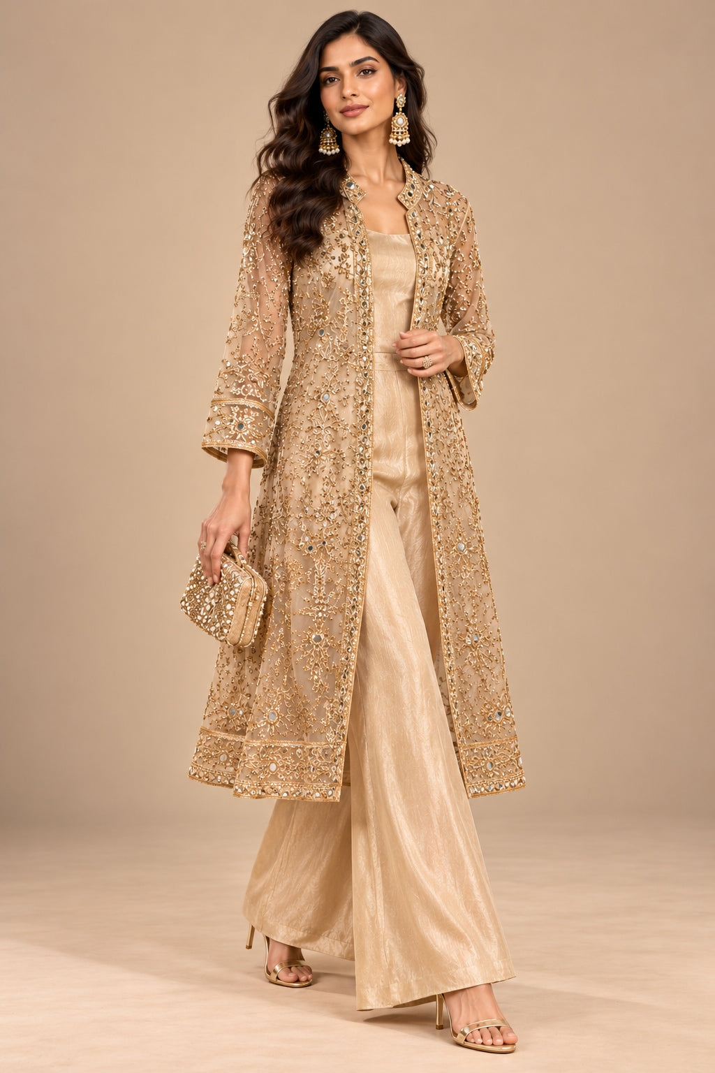 Gold Embroidered Sheer Long Jacket