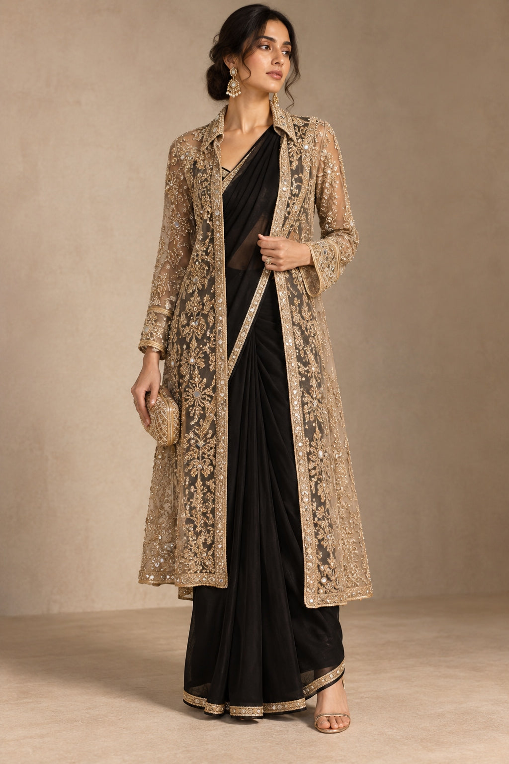 Gold Embroidered Sheer Long Jacket