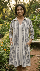 Timeless Flora: The V - Neck Shirt Dress - The Anokha Bandhan