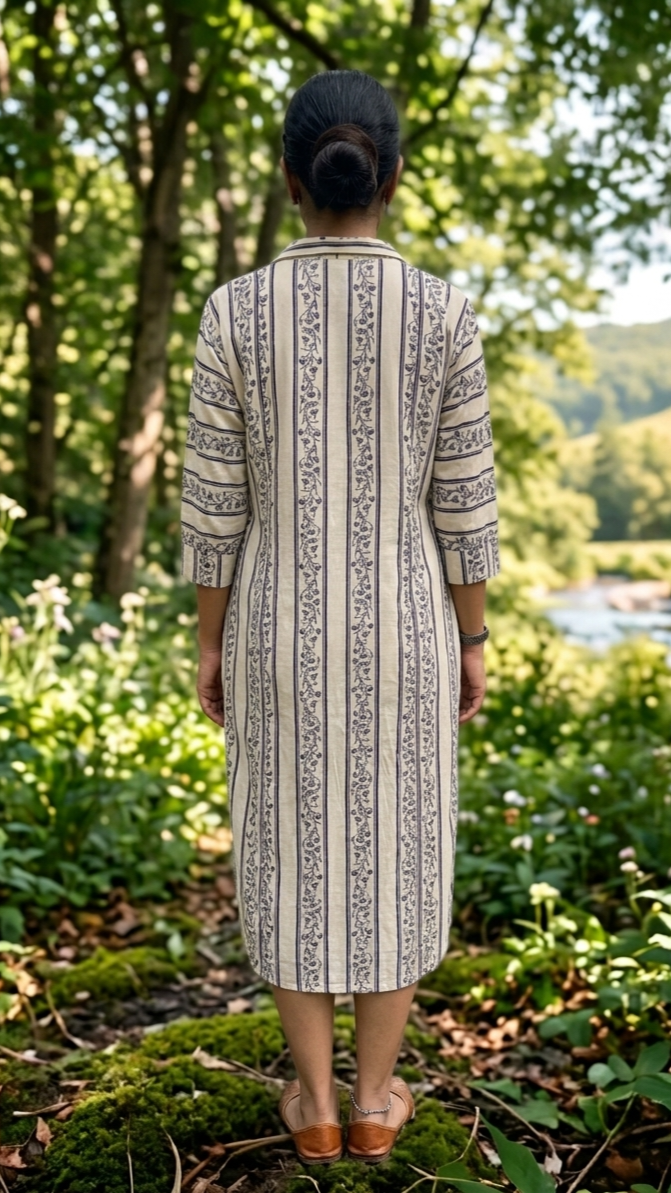 Timeless Flora: The V - Neck Shirt Dress - The Anokha Bandhan
