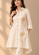 Natural Hemp Lotus Embroidered Co-ord Set