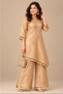 Gold Tissue Asymmetric Kurta Set
