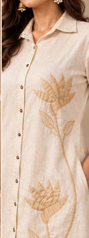 Natural Hemp Lotus Embroidered Co-ord Set