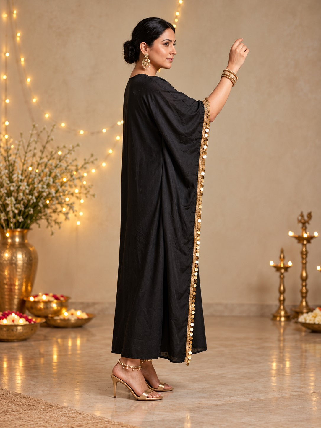 Black Kaftaan with Handcrafted Zari Embroidery