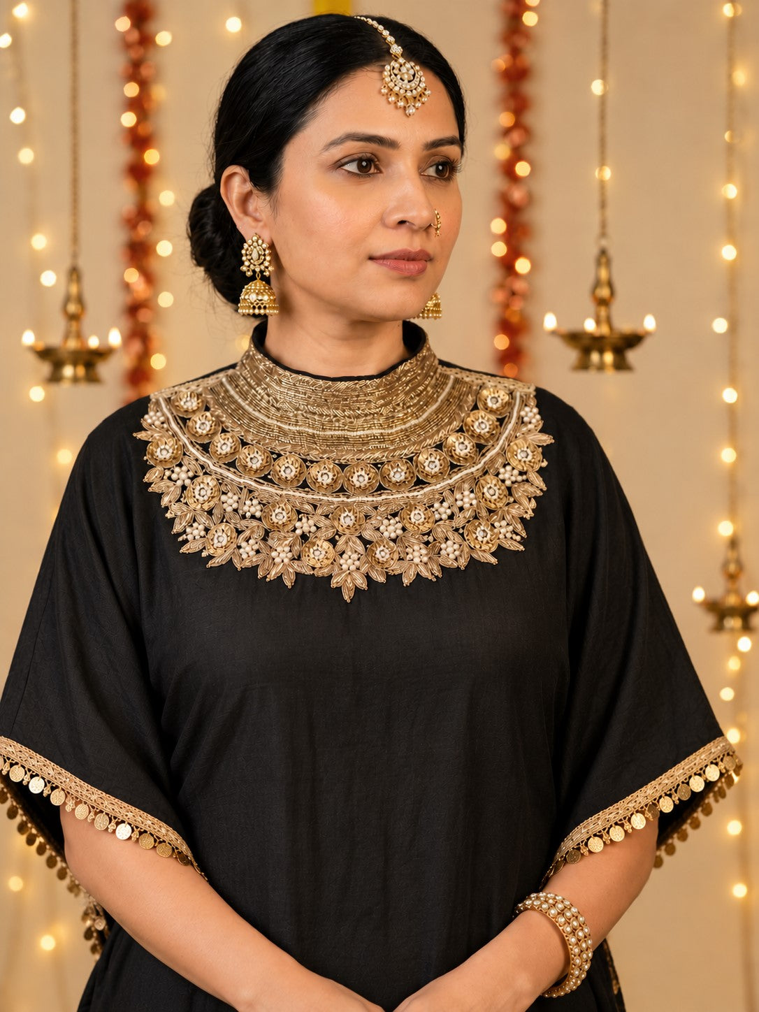 Black Kaftaan with Handcrafted Zari Embroidery