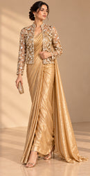 Champagne Gold Short Hand-Embroidered Sheer Jacket