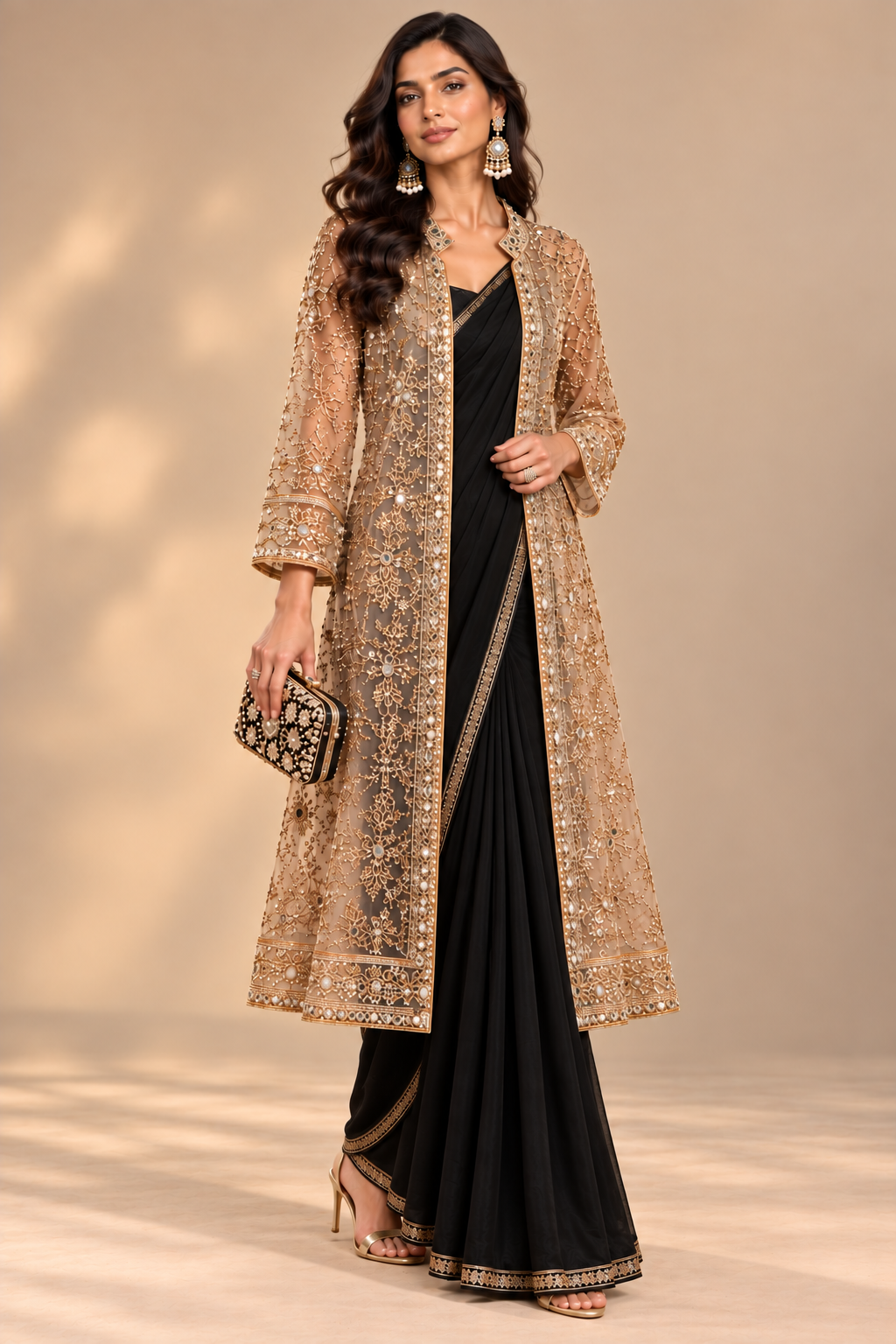 Gold Embroidered Sheer Long Jacket