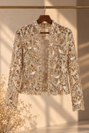 Champagne Gold Short Hand-Embroidered Sheer Jacket